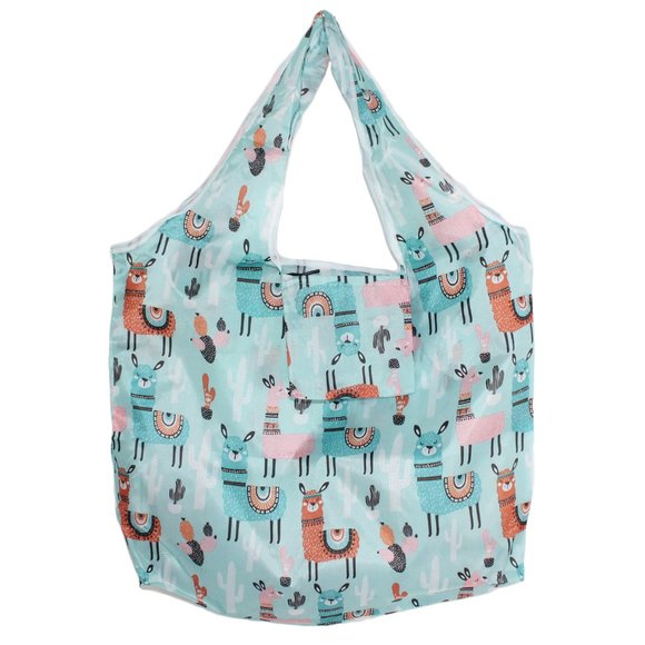Foldable Compact Llama Print Reusable Grocery Tote Shopping Bag - Picture 1 of 2